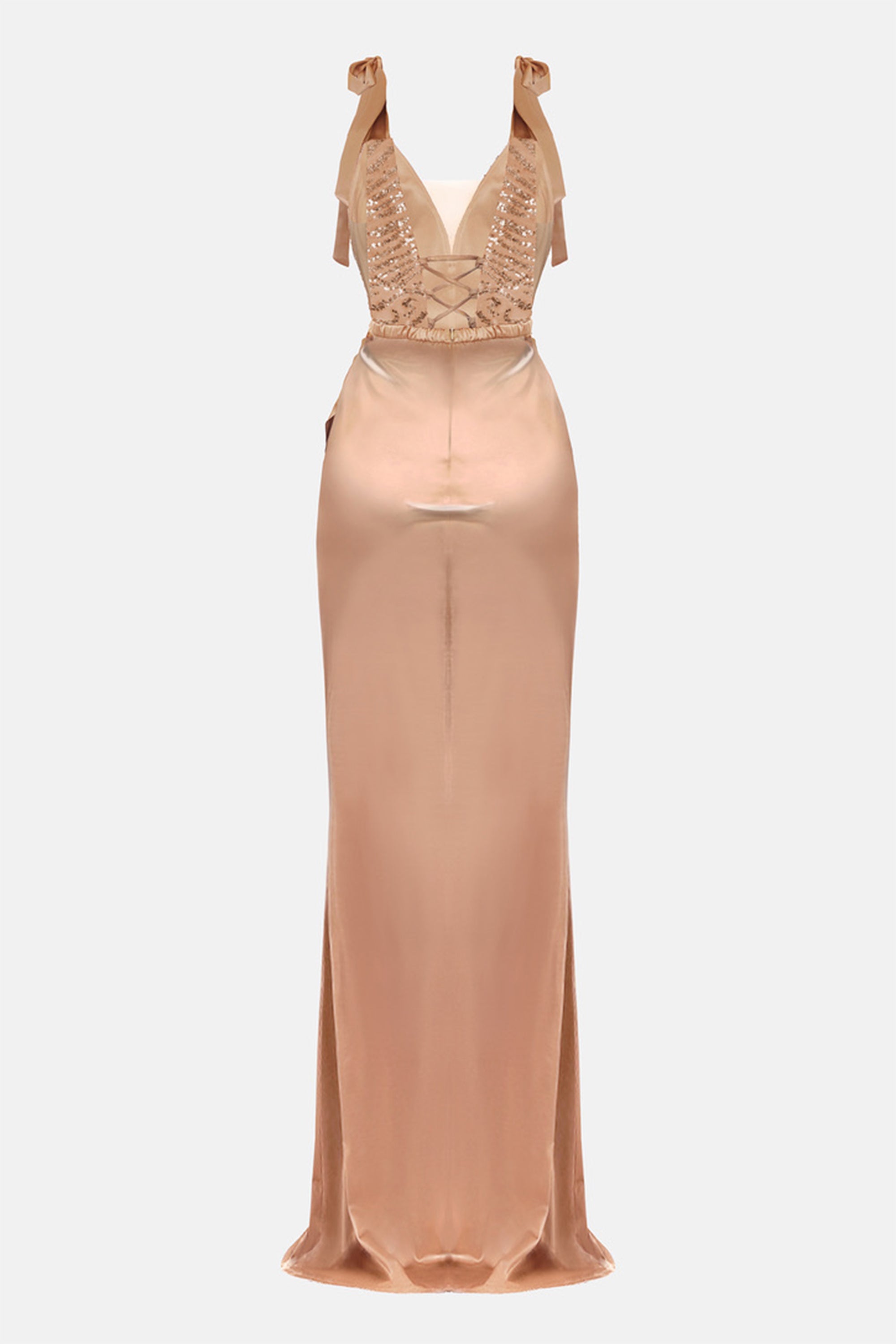MAXI SKIRT AND CROP TOP SET BIANCA LACE SATIN GOLDEN