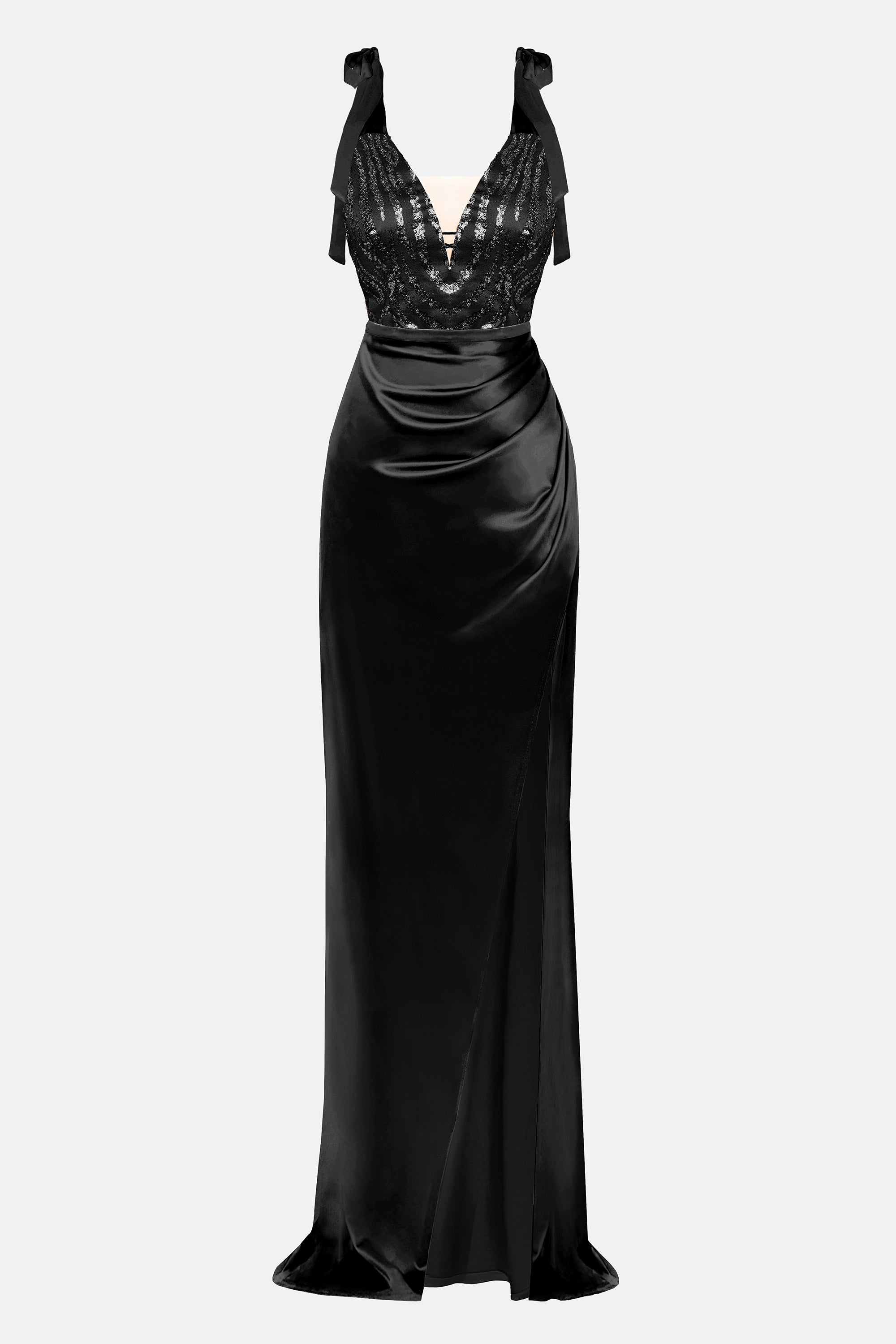MAXI SKIRT AND CROP TOP SET BIANCA LACE SATIN BLACK