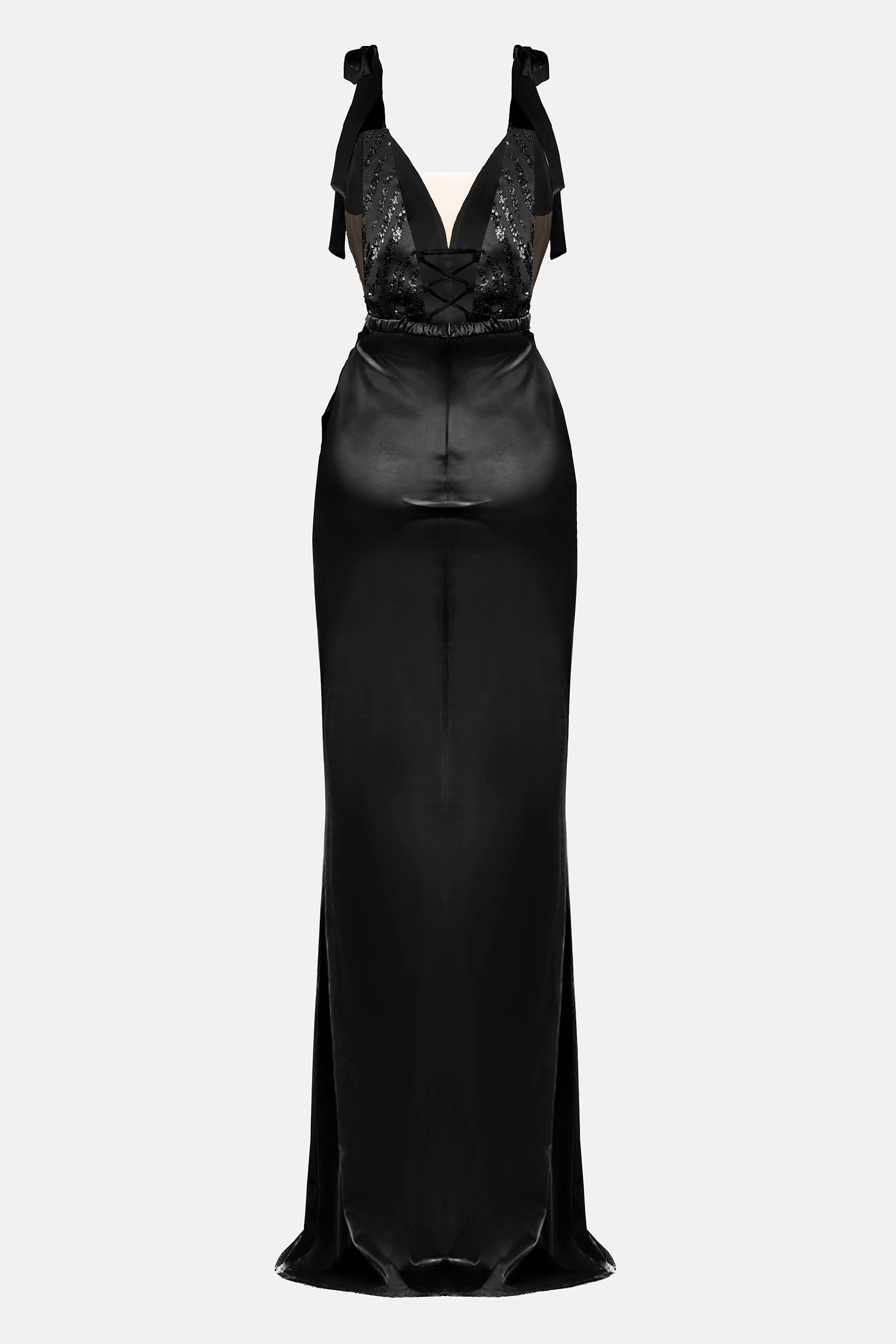 MAXI SKIRT AND CROP TOP SET BIANCA LACE SATIN BLACK