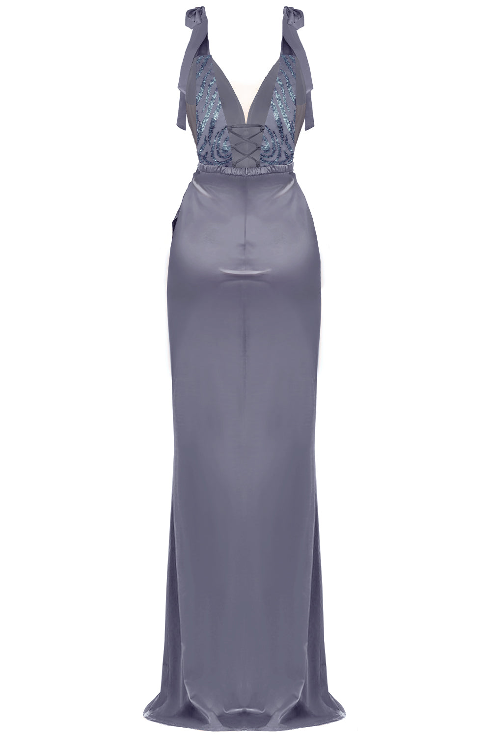 MAXI SKIRT AND CROP TOP SET BIANCA GLITTER LACE SATIN DARK GREY