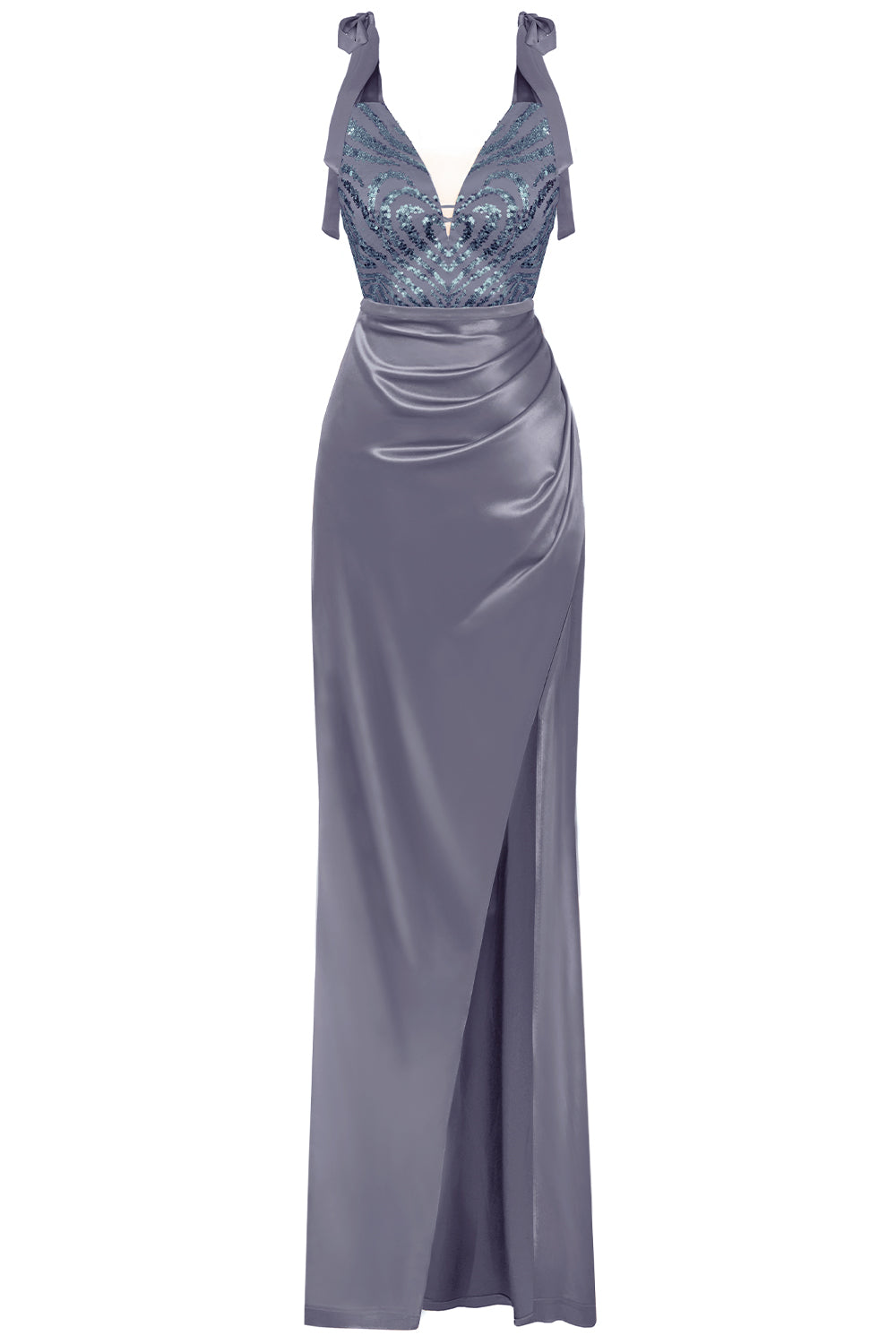 MAXI SKIRT AND CROP TOP SET BIANCA GLITTER LACE SATIN DARK GREY