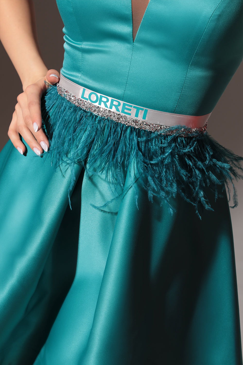 BELT MARABU 19A FEATHERS RHINESTONE PETROL BLUE