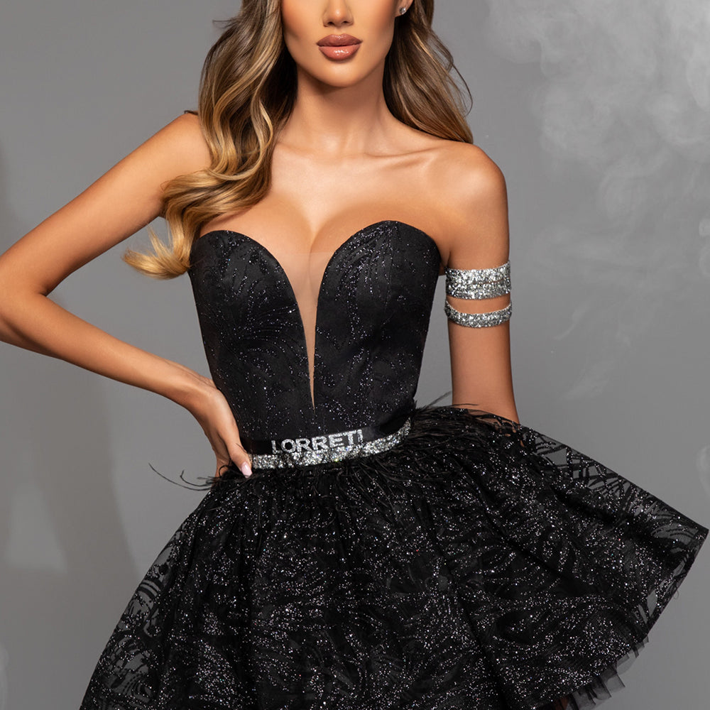 MINI SKIRT AND CROP TOP SET REYA GLITTER LACE BLACK