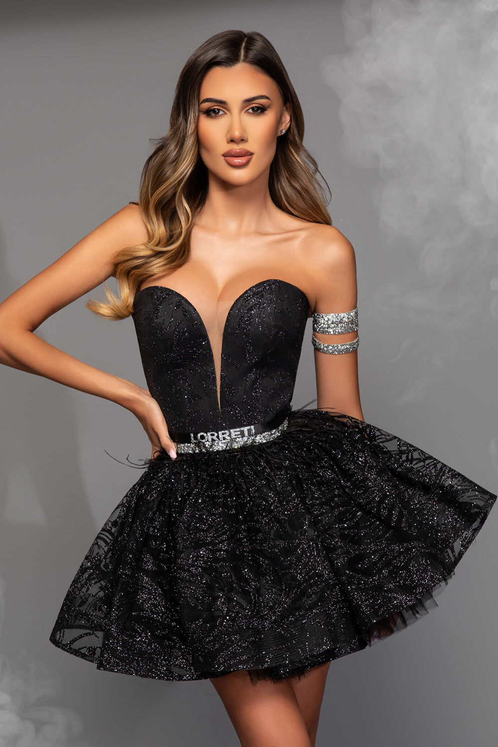 MINI SKIRT AND CROP TOP SET REYA GLITTER LACE BLACK