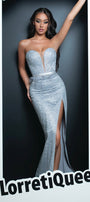MAXI SKIRT AND CROP TOP SET AMAYAH GLITTER LACE SILVER