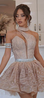MINI SKIRT AND CROP TOP SET SANDRA GLITTER LACE GOLDEN