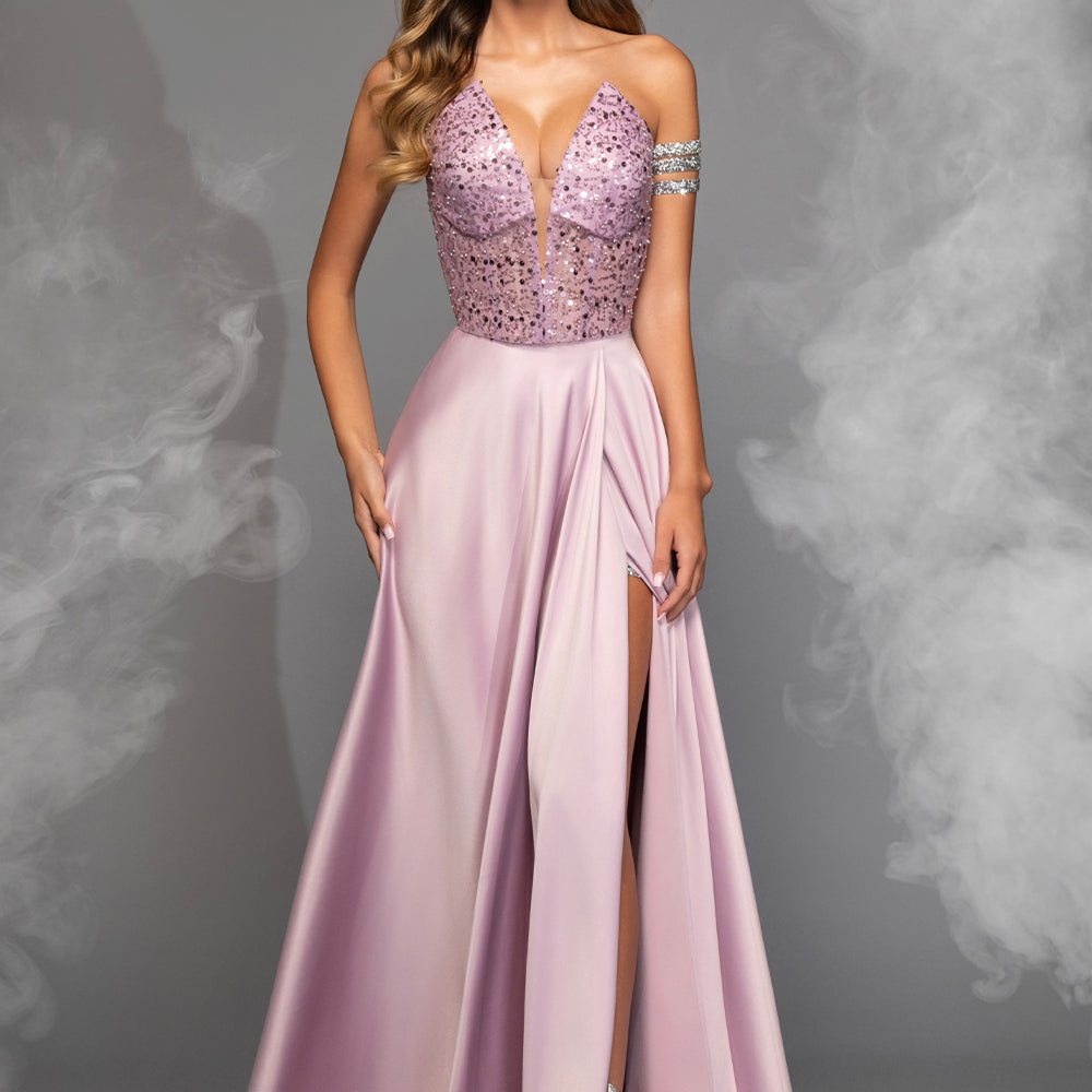 MAXI SKIRT AND CROP TOP SET GABRIELA SEQUIN SATIN LAVENDER