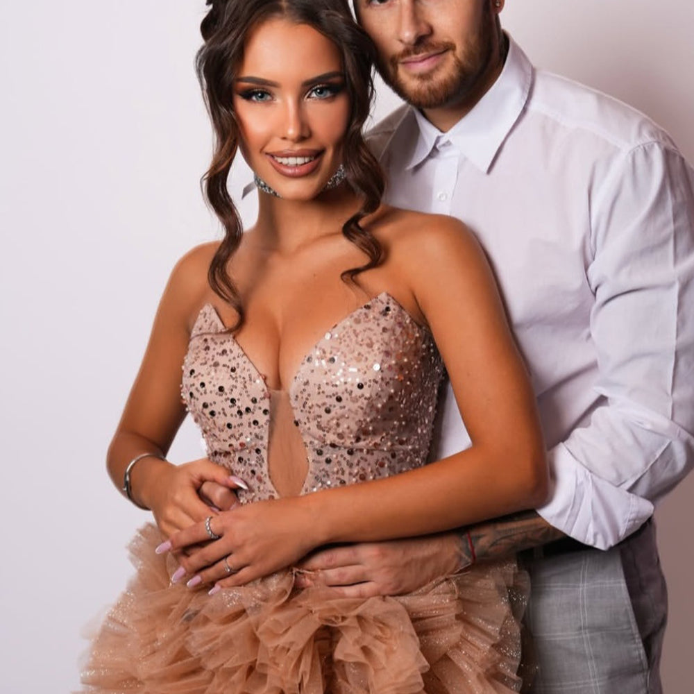 MINI SKIRT AND CROP TOP SET PETYA SEQUIN TULLE GOLDEN