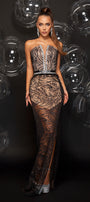 MAXI SET TOP CU FUSTA ADELINA DANTELA GLITTER CRISTALE ALBA