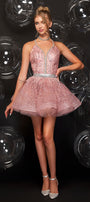 CONJUNTO DE MINIFALDA Y TOP CORTO PHOEBE ENCAJE CON BRILLO Y PIEDRA PLATEADA