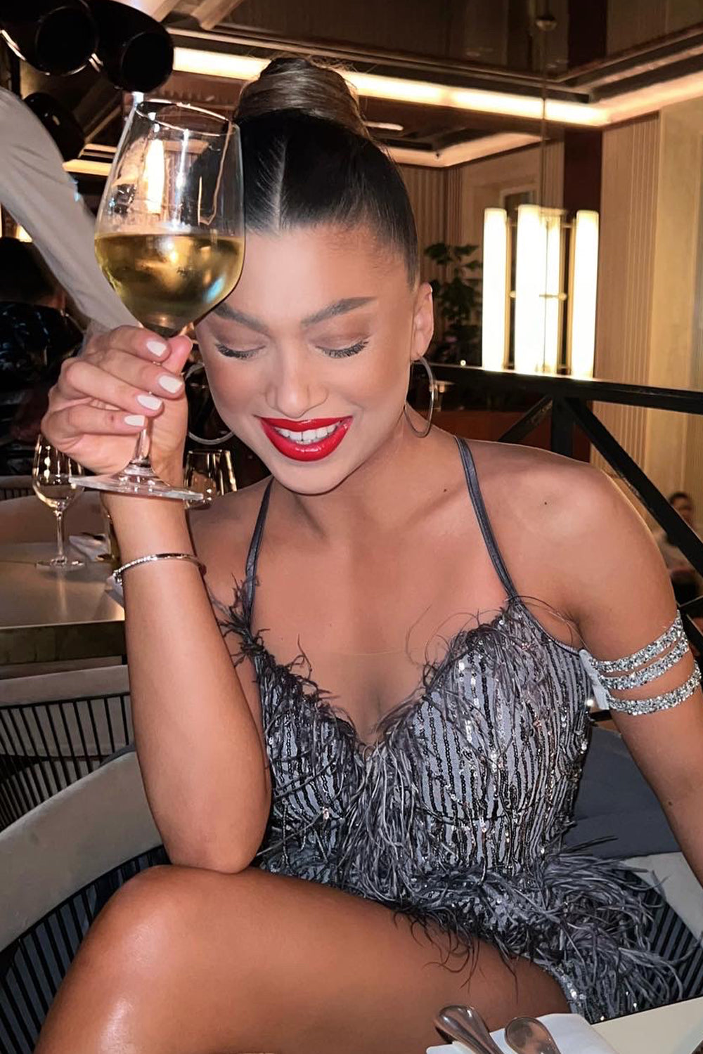 MAXI SKIRT AND CROP TOP SET ALAIA SEQUIN DARK GREY