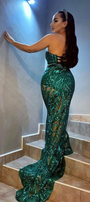MAXI CONJUNTO TOP CON FALDA AURELIA ЕNCAJE BRILLANTE VERDE OSCURO