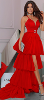 MAXI SKIRT AND CROP TOP SET ANNIKA SATIN TULLE RED