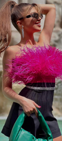 MINI CROP TOP FEATHERS SATIN HOT PINK