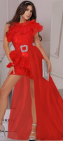 MAXI SKIRT AND CROP TOP SET NATASHA LAME TULLE RED
