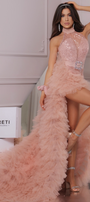 MAXI SKIRT AND CROP TOP SET BETSY SEQUIN TULLE ROSE GOLD