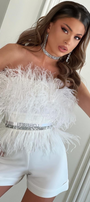 MINI TOP CORTO PLUMAS SATÍN BLANCO