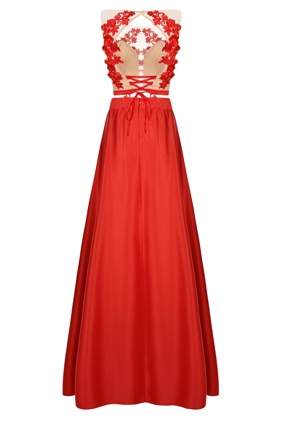 MAXI SKIRT AND CROP TOP SET 2 PARTS MALIA LACE SATIN RED