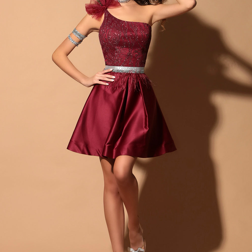 МINI SET TOP CON GONNA ANNELIYA PIZZO GLITTERATO RASO BORDEAUX