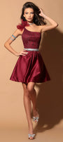 МINI SET TOP CON GONNA ANNELIYA PIZZO GLITTERATO RASO BORDEAUX