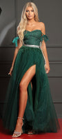 MAXI SKIRT AND CROP TOP SET YASMINE GLITTER LACE GLITTER TULLE DARK GREEN