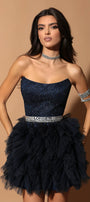MINI SET TOP CU FUSTA ARIEL DANTELA GLITTER TUL ALBASTRU INCHIS