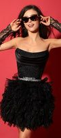 MINI SKIRT AND CROP TOP SET ARTEMIDA GLITTER LACE SATIN GLITTER TULLE BLACK