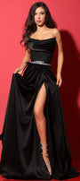 MAXI SET TOP CU FUSTA CASSIEANE SATIN DANTELA GLITTER NEAGRA