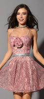 MINI SKIRT AND CROP TOP SET MELINDA GLITTER LACE SATIN POWDER PINK
