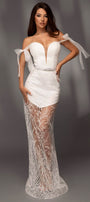 MAXI SKIRT AND CROP TOP SET AUTUMN GLITTER LACE WHITE