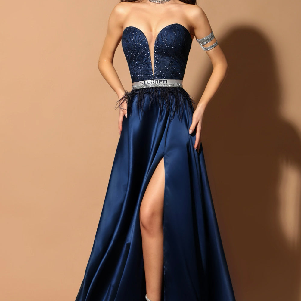 МAXI SET TOP CON GONNA GRACELYN PIZZO GLITTERATO RASO BLU SCURO