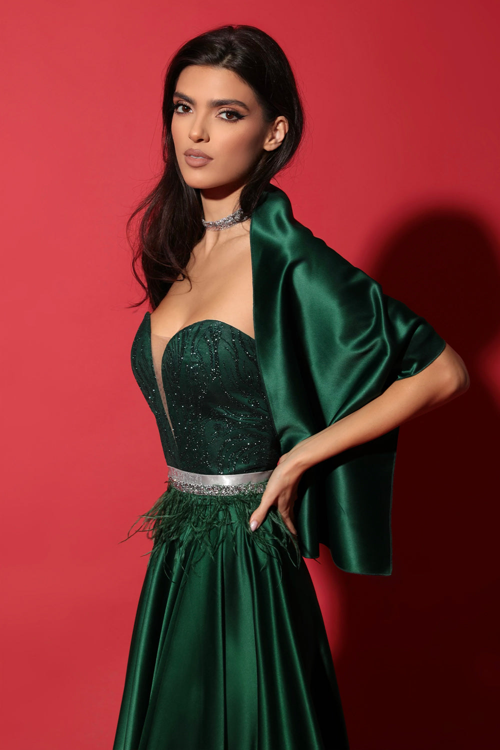 SCARF SOFT SATIN DARK GREEN