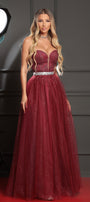 MAXI CONJUNTO TOP CON FALDA ELENA ЕNCAJE BRILLANTE BROCADO DE TUL BORGOÑA