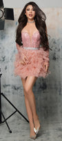 MINI SKIRT AND CROP TOP SET BRENDA GLITTER LACE TULLE POWDER PINK