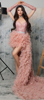 МAXI SET TOP CON GONNA ESTHER RASO PIZZO GLITTERATO ТULLE ROSA CIPRIA