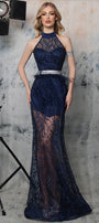 МAXI SET TOP CON GONNA REINA PIZZO GLITTERATO BLU SCURO