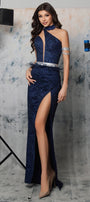 MAXI SET TOP CU FUSTA SALLY DANTELA GLITTER ALBASTRU INCHIS