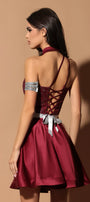 MINI SET TOP CON GONNA DIANDRA PIZZO GLITTERATO RASO BORDEAUX