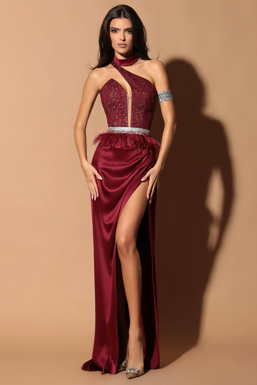 МAXI SET TOP CON GONNA LEORA PIZZO GLITTERATO RASO BORDEAUX – Lorreti