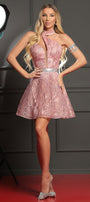 МINI SET TOP CON GONNA TRACY PIZZO GLITTERATO ROSA CIPRIA