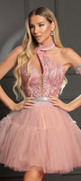 MINI SKIRT AND CROP TOP SET AVRIL GLITTER LACE TULLE POWDER PINK