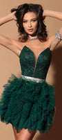 MINI CONJUNTO TOP CON FALDA MATTEA ЕNCAJE BRILLANTE TUL VERDE OSCURO