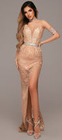 MAXI SKIRT AND CROP TOP SET HILLARY GLITTER LACE GOLDEN