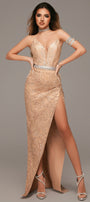 MAXI SKIRT AND CROP TOP SET ANASTASIA GLITTER LACE GOLDEN