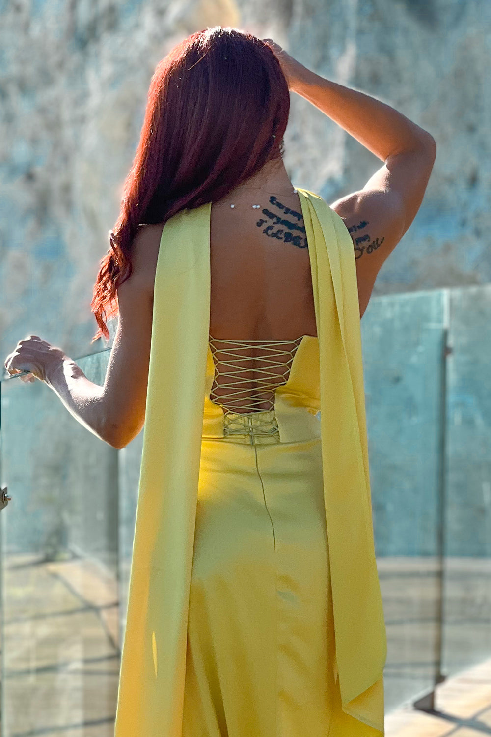 MAXI SKIRT AND CROP TOP SET JANA SATIN YELLOW