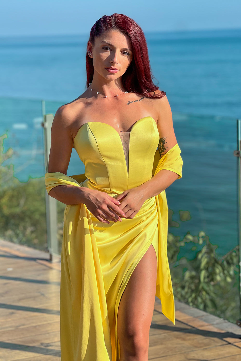 MAXI SKIRT AND CROP TOP SET JANA SATIN YELLOW