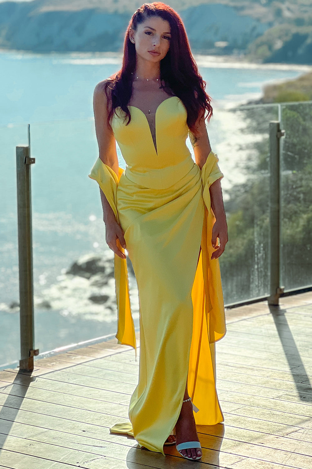 MAXI SKIRT AND CROP TOP SET JANA SATIN YELLOW