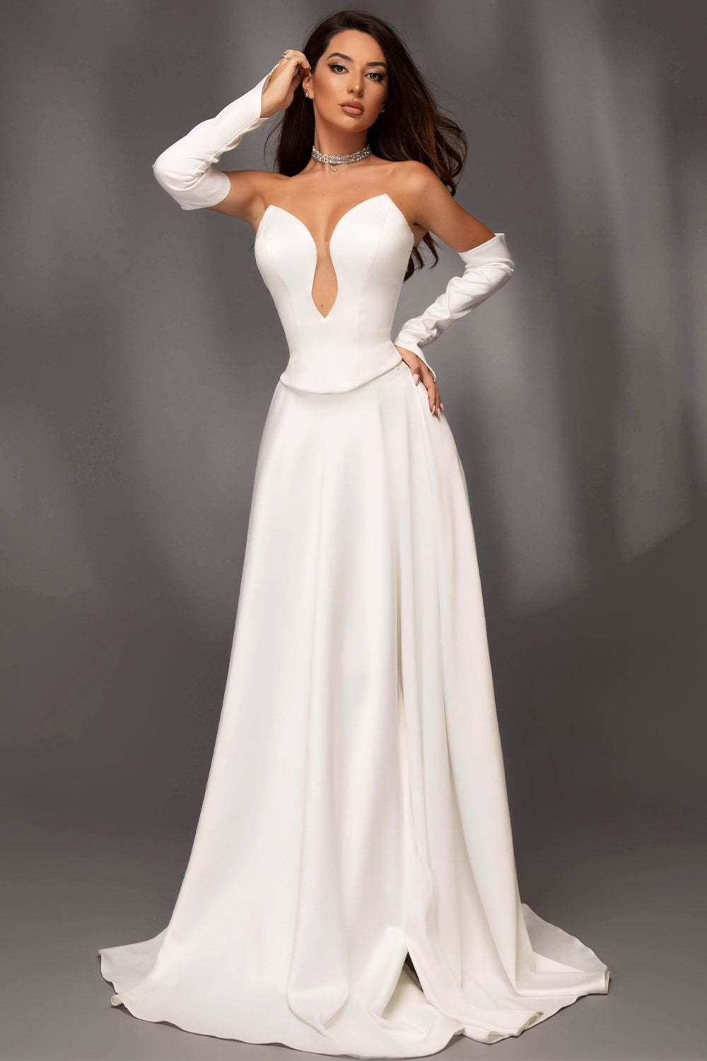 MAXI SKIRT AND CROP TOP SET REMI SATIN WHITE