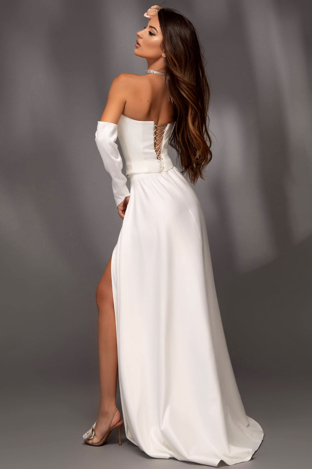 MAXI SKIRT AND CROP TOP SET REMI SATIN WHITE