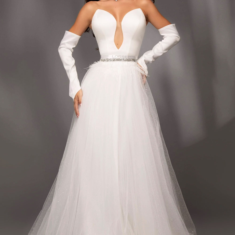 MAXI SKIRT AND CROP TOP SET LAILA SATIN GLITTER TULLE WHITE